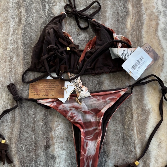 NWT-Charmosa Brazilian Bikini, 2 Piece, Browns Tie Dye Reversable - Picture 5 of 5